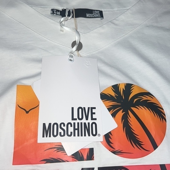 LOVE MOSCHINO White Cotton Palm Tree Print Crewneck T-Shirt Dress US 4 - Picture 11 of 15